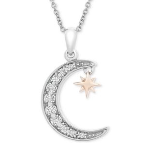 Cresent Moon and Star Diamond Pendant Necklace